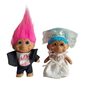 Vintage 1991 Russ Troll Dolls Bride & Groom Wedding Trolls Collectible